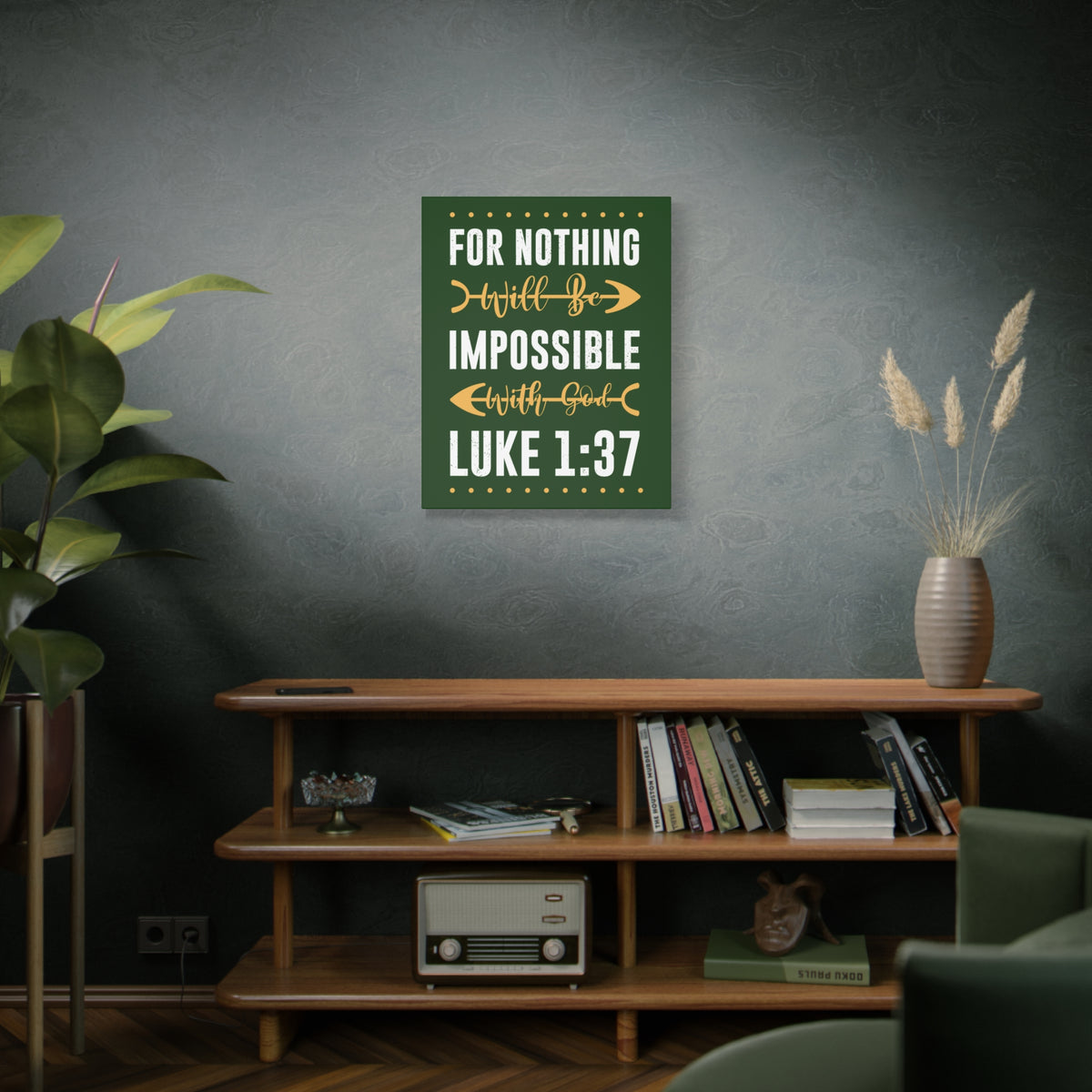 Scripture Canvas Nothing Impossible Luke 1:37 Christian Wall Art Bible Verse Print Ready to Hang