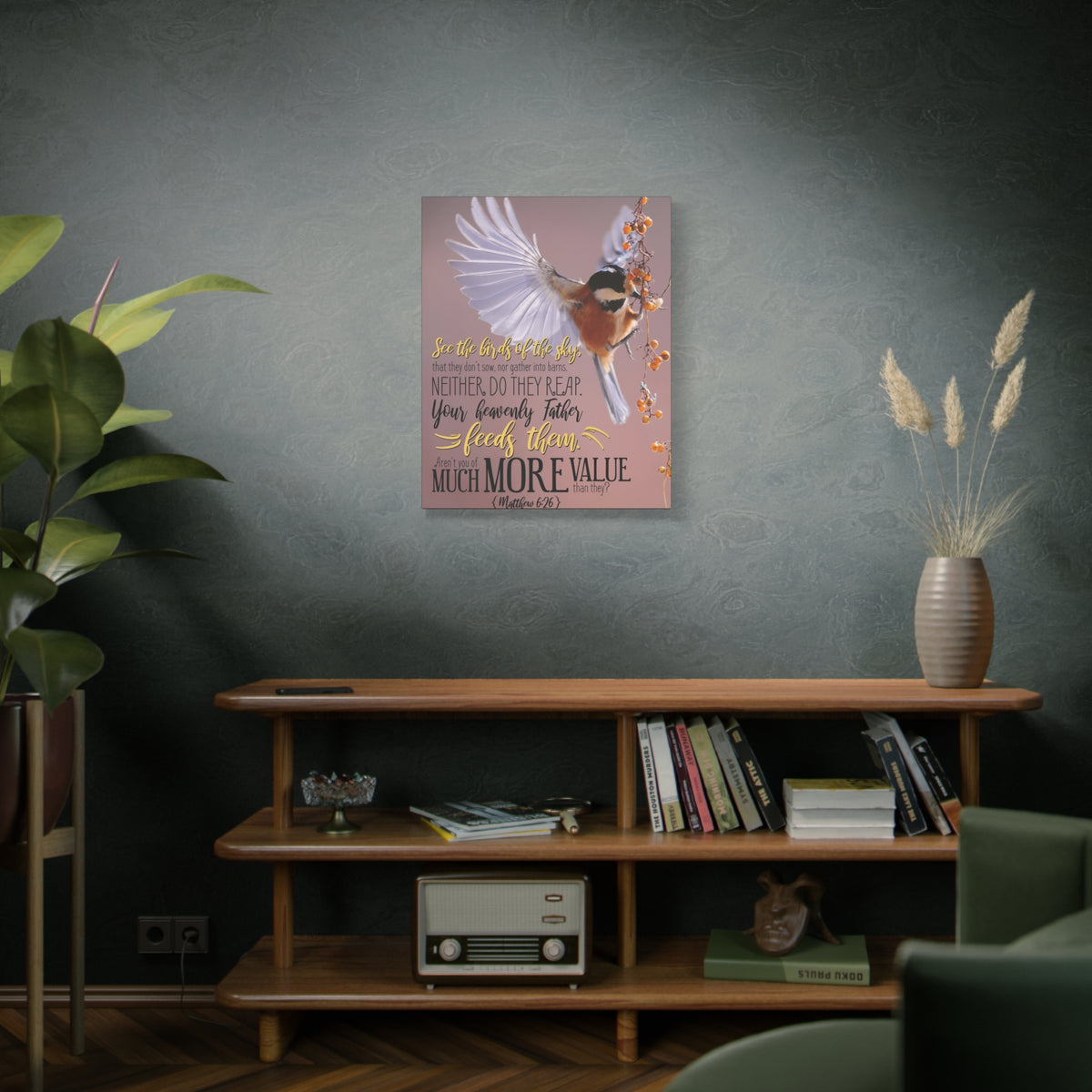 Scripture Canvas Much More Value Matthew 6:26 Christian Wall Art Bible Verse Print Ready to Hang