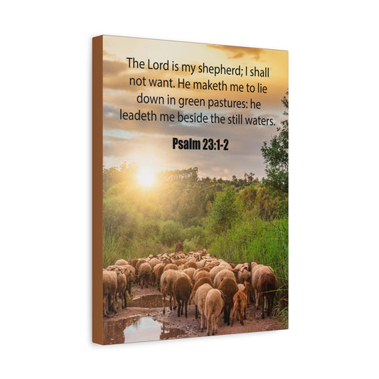 Scripture Canvas Green Pastures Psalm 23:1-2 Christian Wall Art Bible Verse Print Ready to Hang