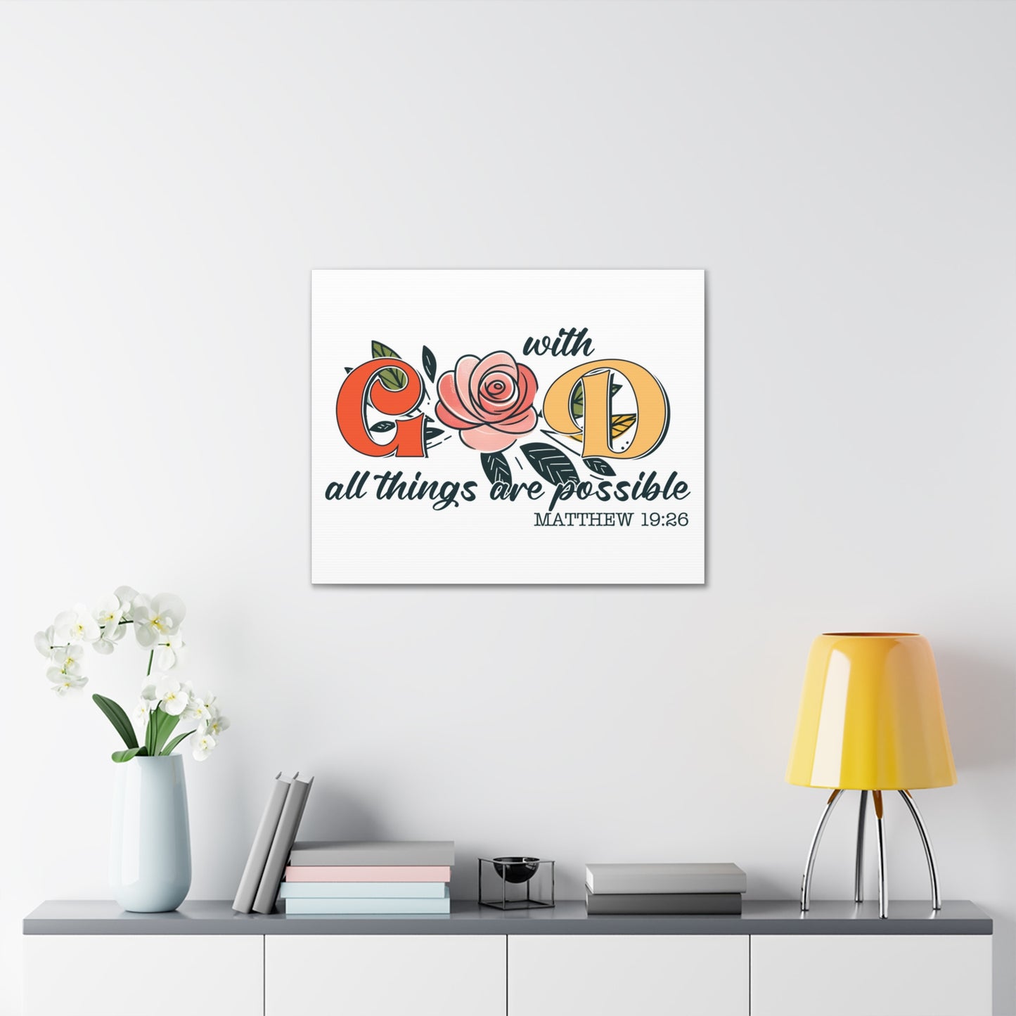 Matthew 19:26 All Things are Possible Bible Verse Canvas Christian Wall Art Ready to Hang Unframed