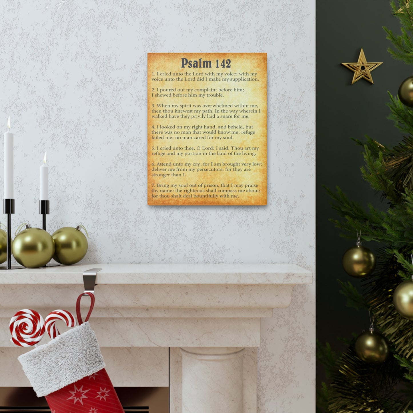 Psalm 142 Gold Bible Verse Canvas Christian Wall Art Ready to Hang