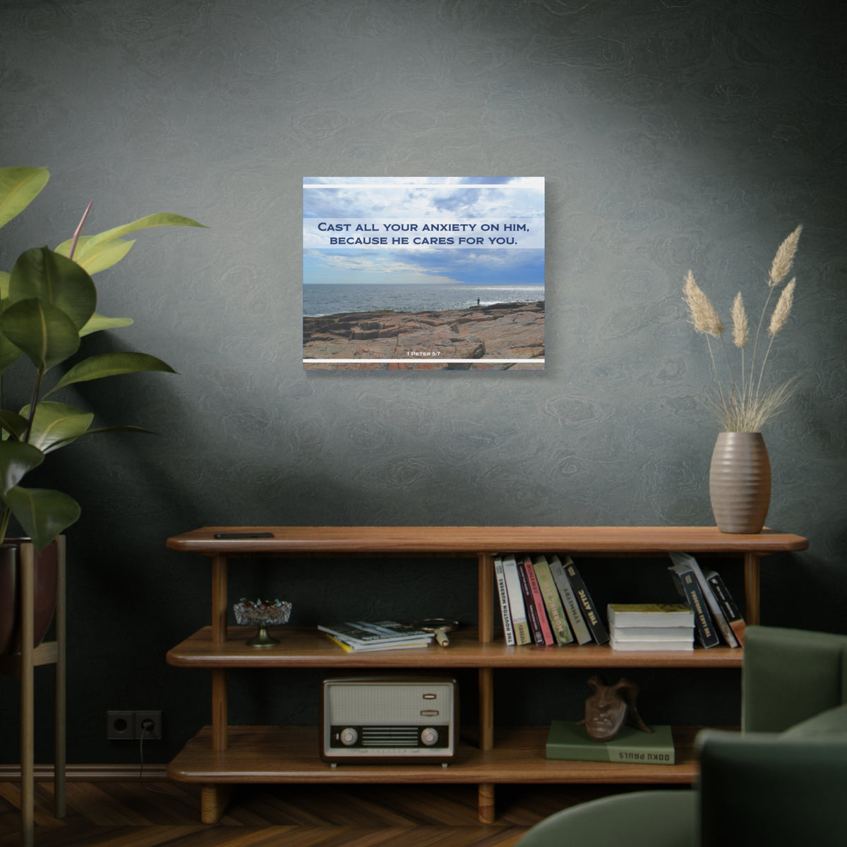 Scripture Canvas He Cares For You 1 Peter 5:7 Christian Wall Art Bible Verse Print Ready to Hang