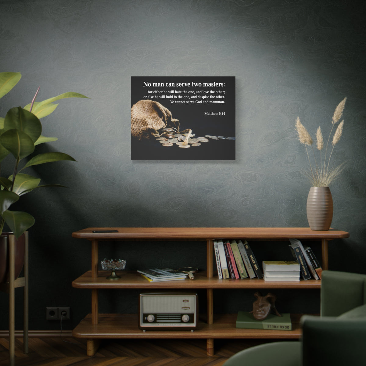 Scripture Canvas Two Masters Matthew 6:24 Christian Wall Art Bible Verse Print Ready to Hang