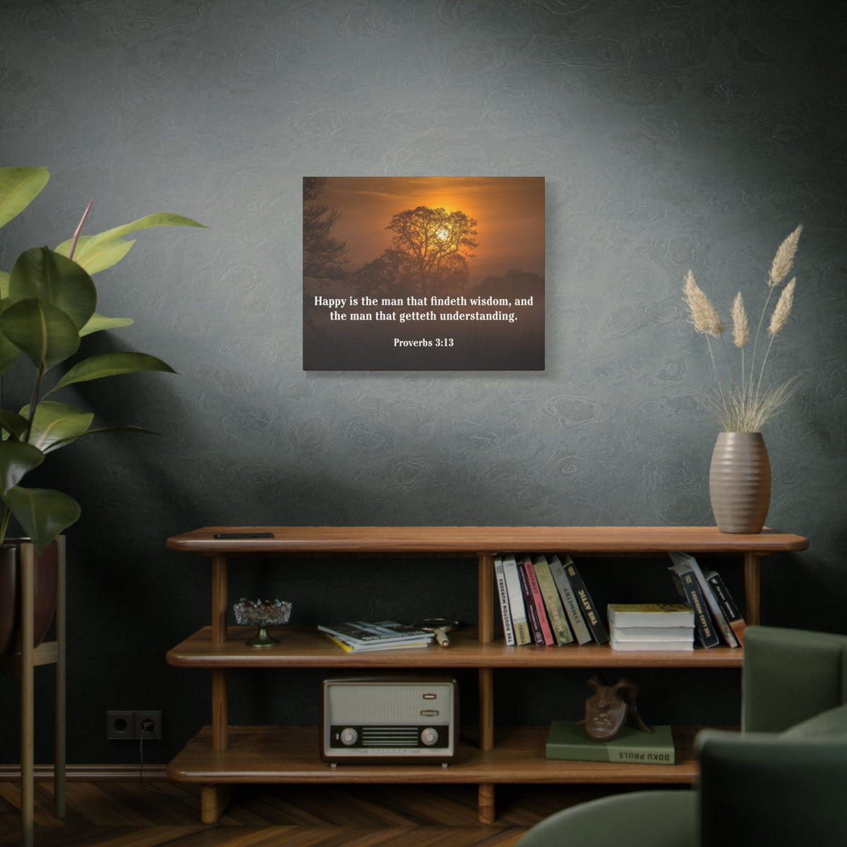 Scripture Canvas Happy is The Man Proverbs 3:13 Christian Wall Art Bible Verse Print Ready to Hang