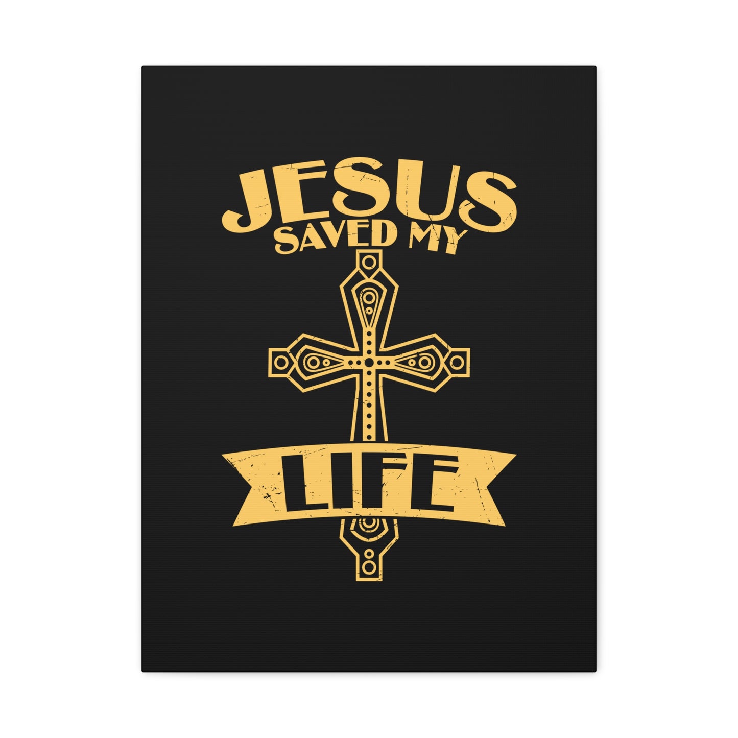 Jesus Saved My Life Acts 16:31 Golden Cross Christian Wall Art Bible Verse Print Ready to Hang