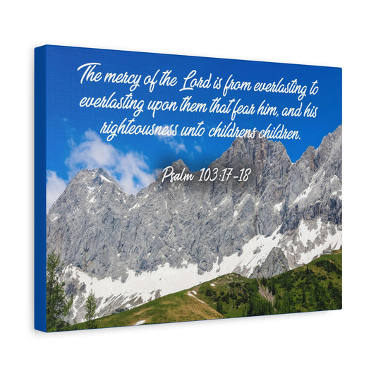 Scripture Canvas The Mercy of The Lord Psalm 103:17-18 Christian Wall Art Bible Verse Print Ready to Hang