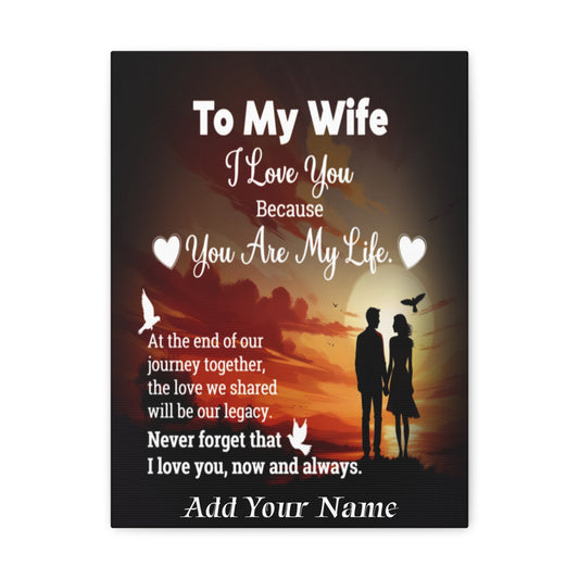 Personalized To My Wife Sunset Romance Canvas Wall Art - Heartfelt Gift of Love & Legacy