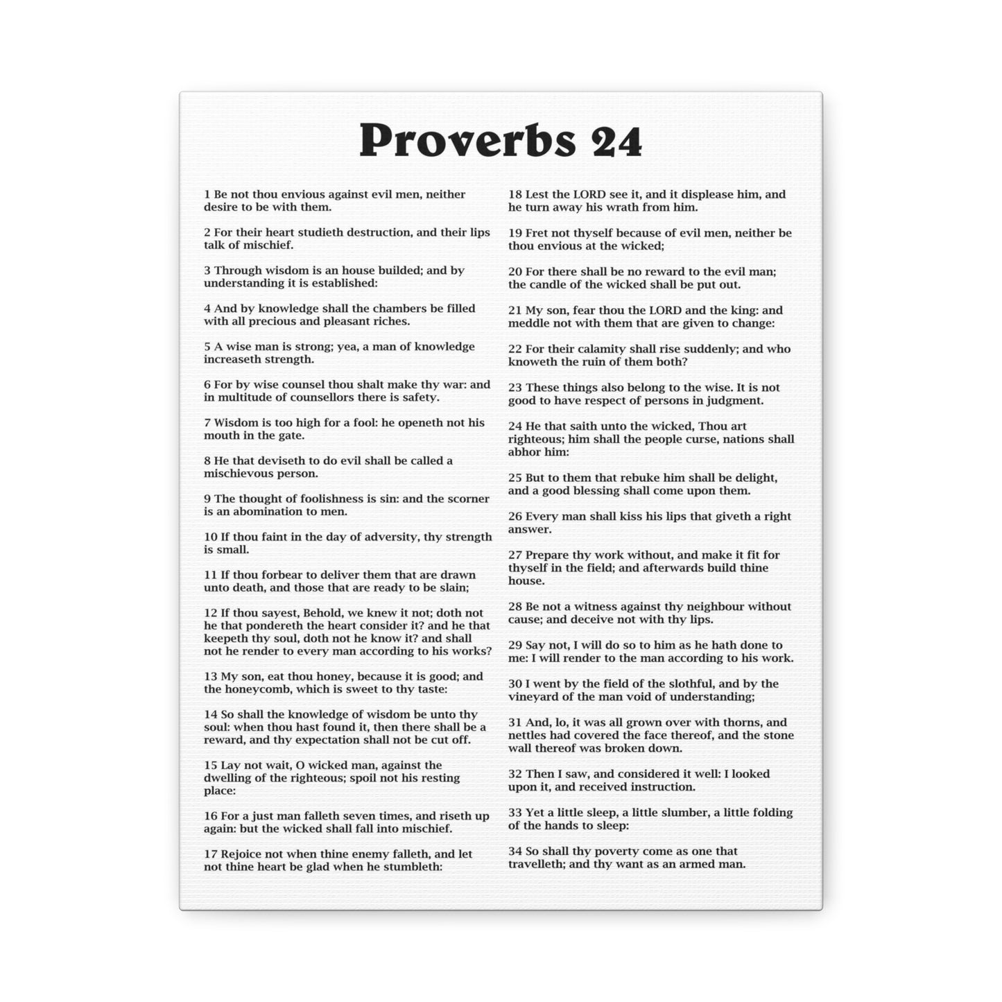 Proverbs Chapter 24 White Bible Canvas Christian Wall Art Ready to Hang Unframed