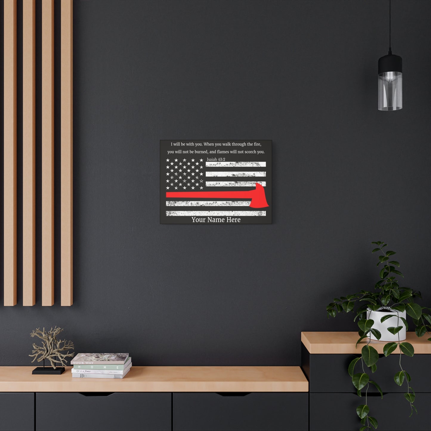 Personalized Firefighter Isaiah 43:2 Bible Canvas Christian Wall Art Ready to Hang Unframed