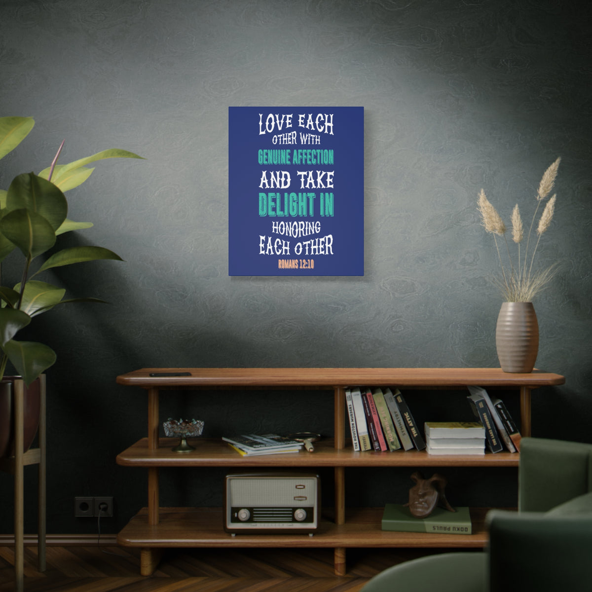 Scripture Canvas Genuine Affection Romans 12:10 Christian Wall Art Bible Verse Print Ready to Hang