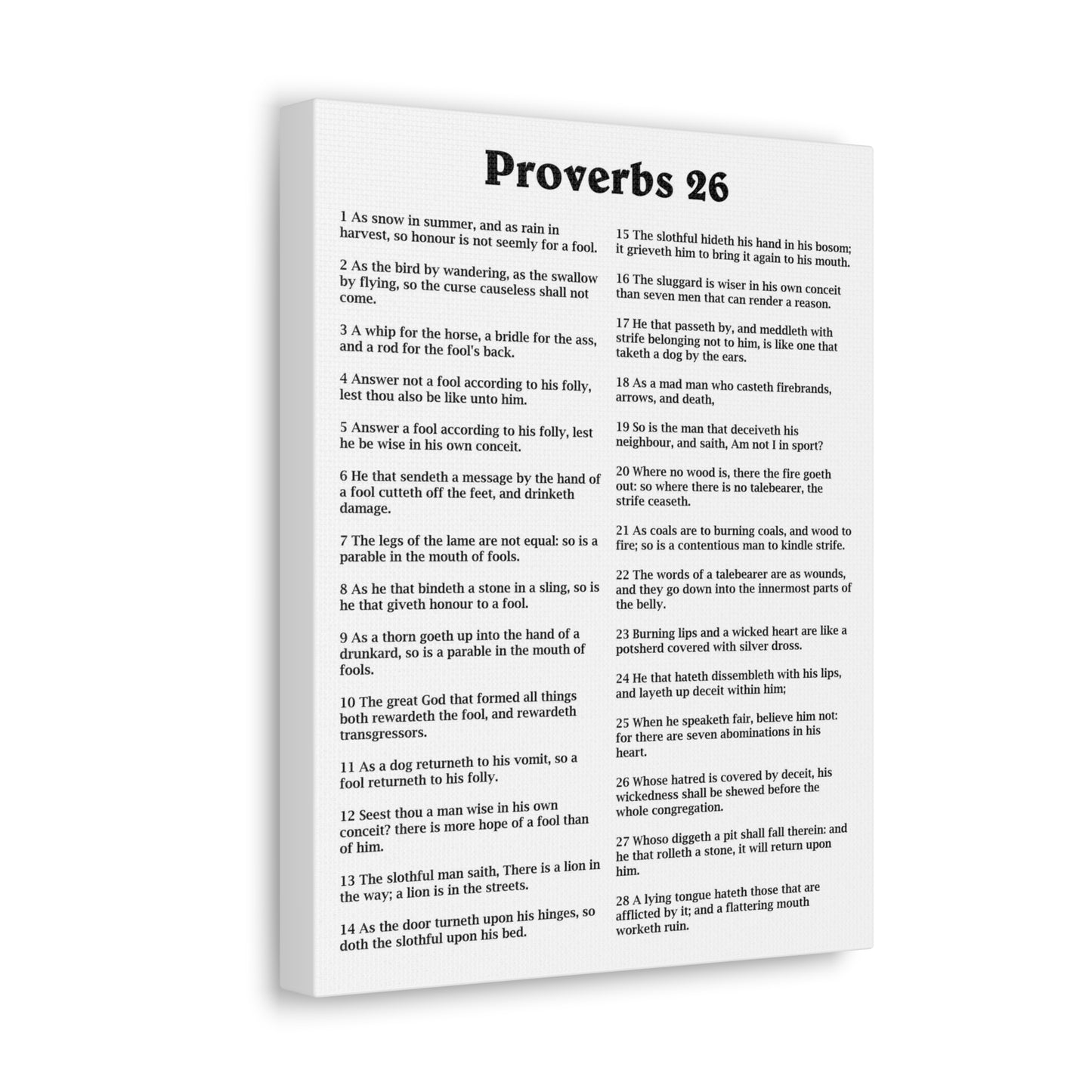 Proverbs Chapter 26 White Bible Canvas Christian Wall Art Ready to Hang Unframed