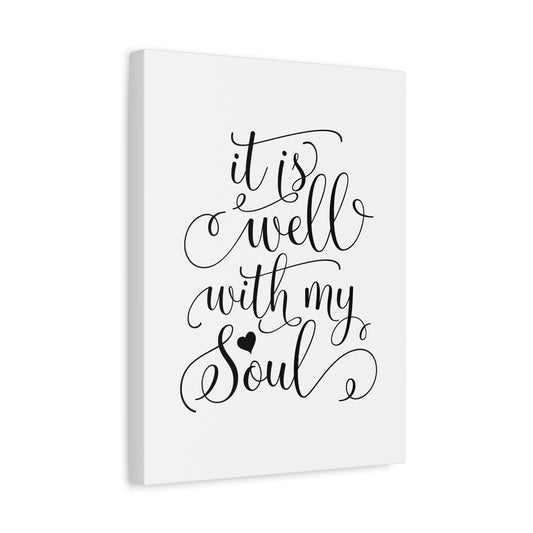 Scripture Canvas It Is Well With My Soul Psalm 42:7 Heart Christian Wall Art Bible Verse Print Ready to Hang