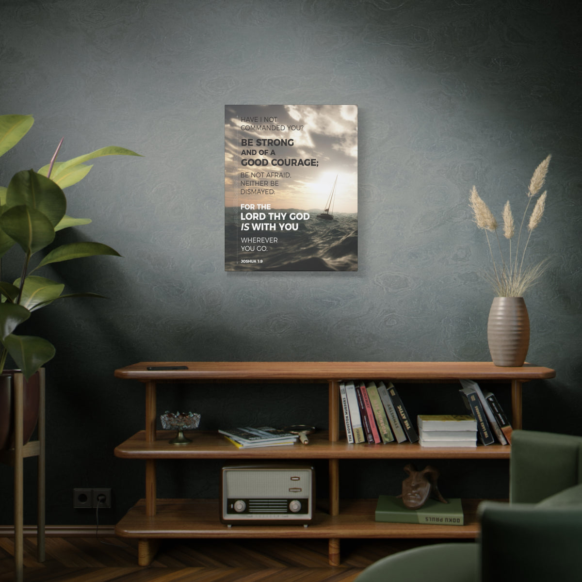 Scripture Canvas Good Courage Joshua 1:9 Sea Christian Wall Art Bible Verse Print Ready to Hang