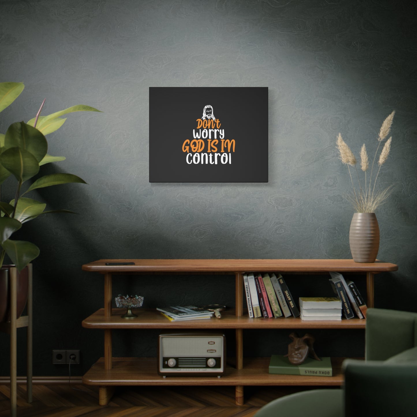 Scripture Canvas God Is In Control Psalm 118:6 Black Christian Wall Art Bible Verse Print Ready to Hang