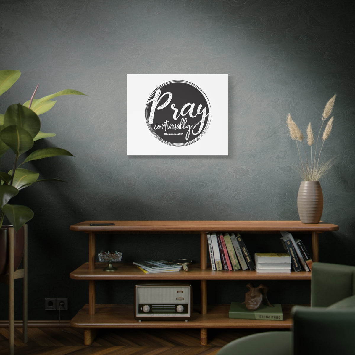 Scripture Canvas Pray Continually Gray Circle 1 Thessalonians 5:17 Christian Wall Art Bible Verse Print Ready to Hang