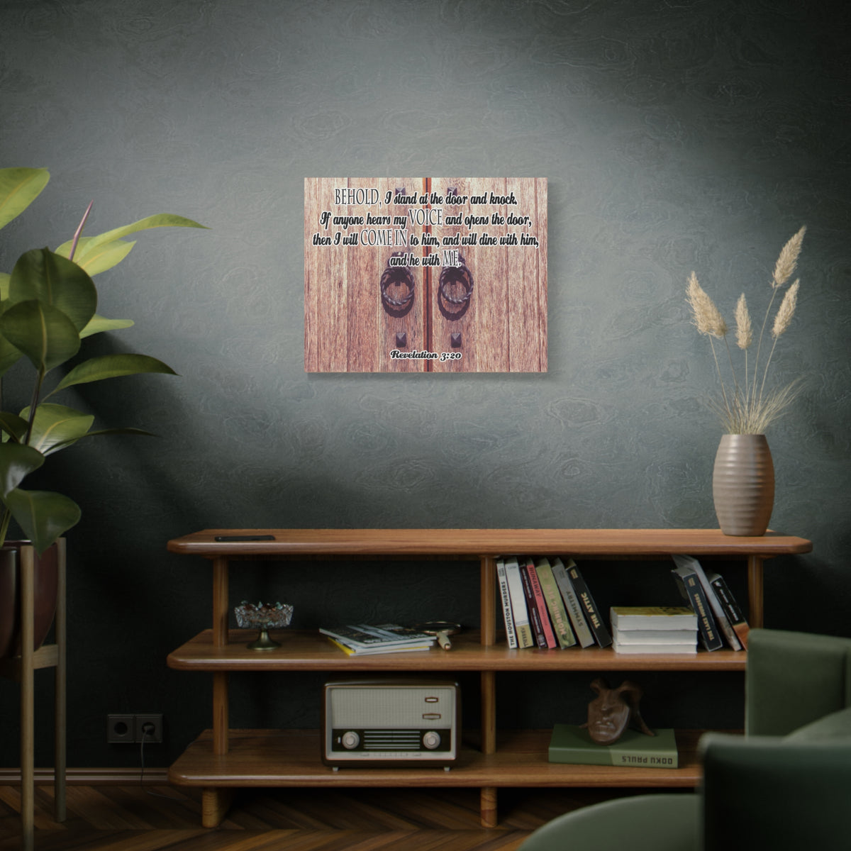 Scripture Canvas I Will Come In Revelation 3:20 Christian Wall Art Bible Verse Print Ready to Hang