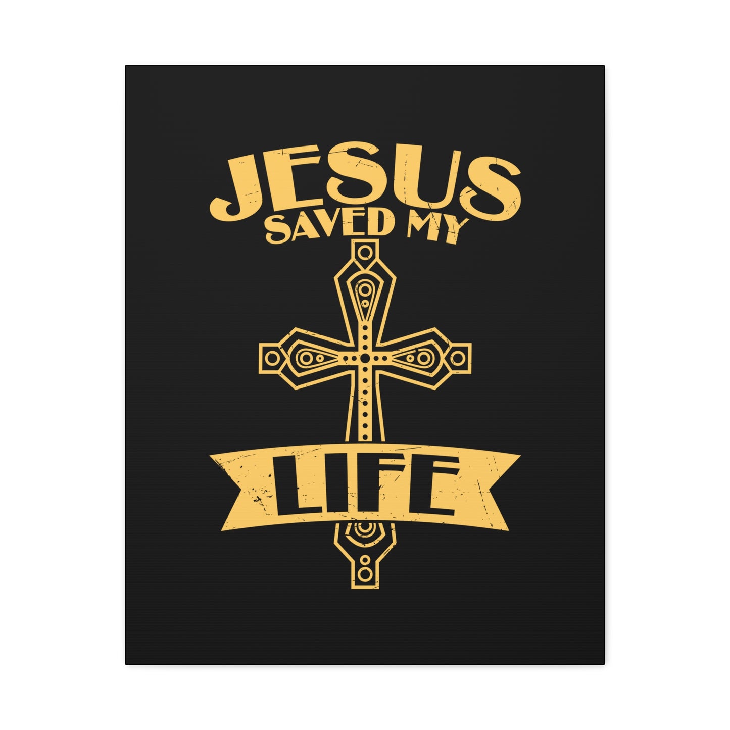 Jesus Saved My Life Acts 16:31 Golden Cross Christian Wall Art Bible Verse Print Ready to Hang