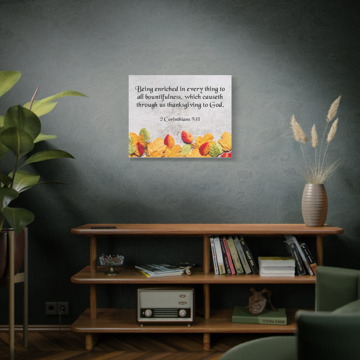 Scripture Canvas Thanksgiving to God 2 Corinthians 9:11 Wall Art Bible Verse Print Ready to Hang