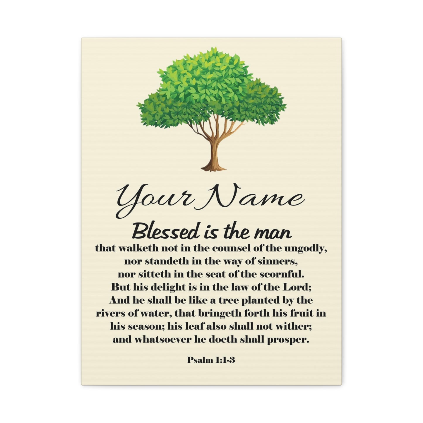 Personalized Blessed is the Man Psalm 1:1-3 Bible Chapter Canvas Christian Wall Art Ready to Hang