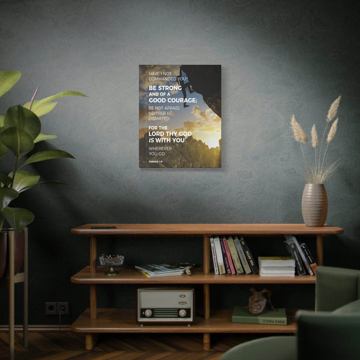 Scripture Canvas Be Strong Joshua 1:9 Mountain Christian Wall Art Bible Verse Print Ready to Hang