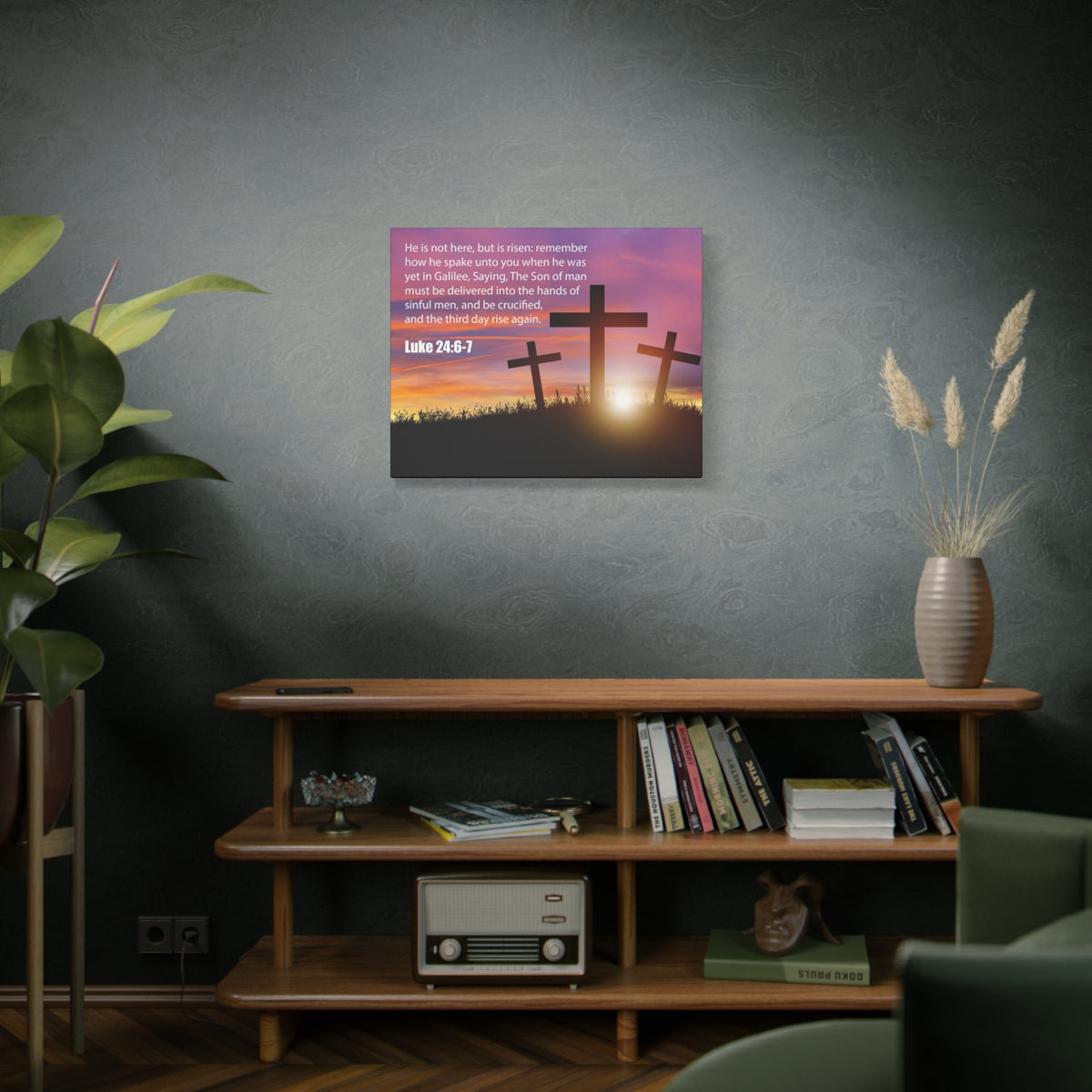 Scripture Canvas He Has Risen Luke 24:6-7 Christian Wall Art Bible Verse Print Ready to Hang
