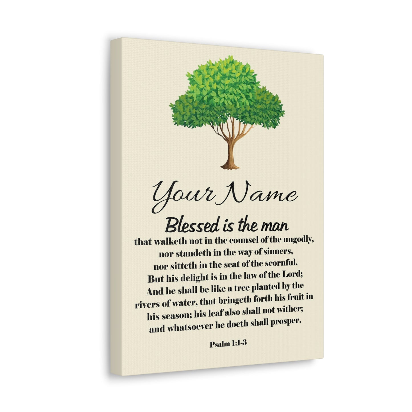 Personalized Blessed is the Man Psalm 1:1-3 Bible Chapter Canvas Christian Wall Art Ready to Hang