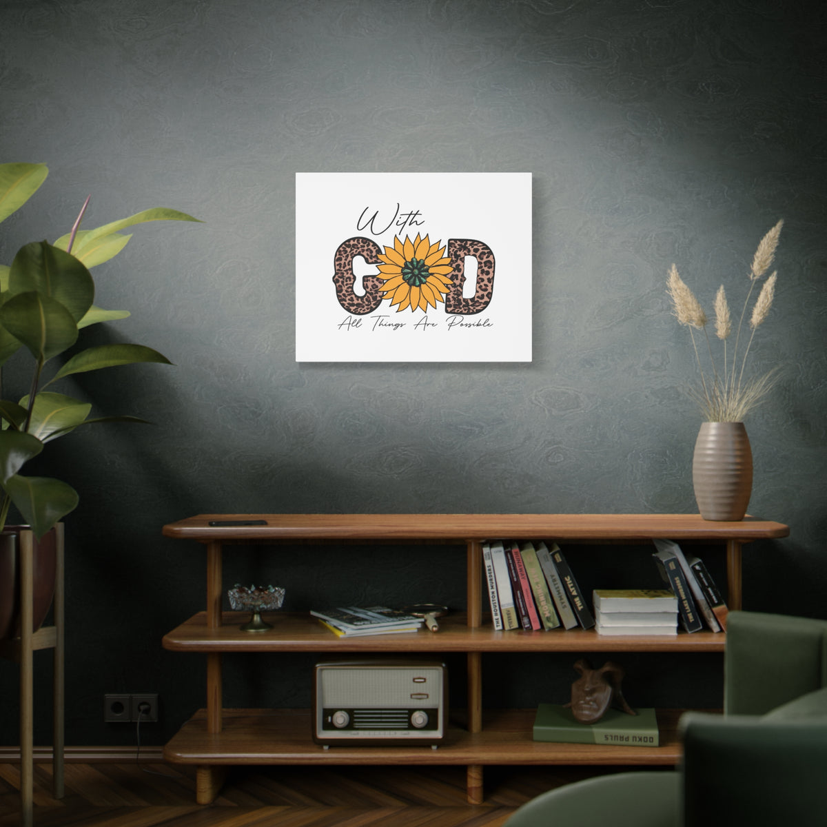 Scripture Canvas With God Yellow Flower Christian Wall Art Bible Verse Print Ready to Hang