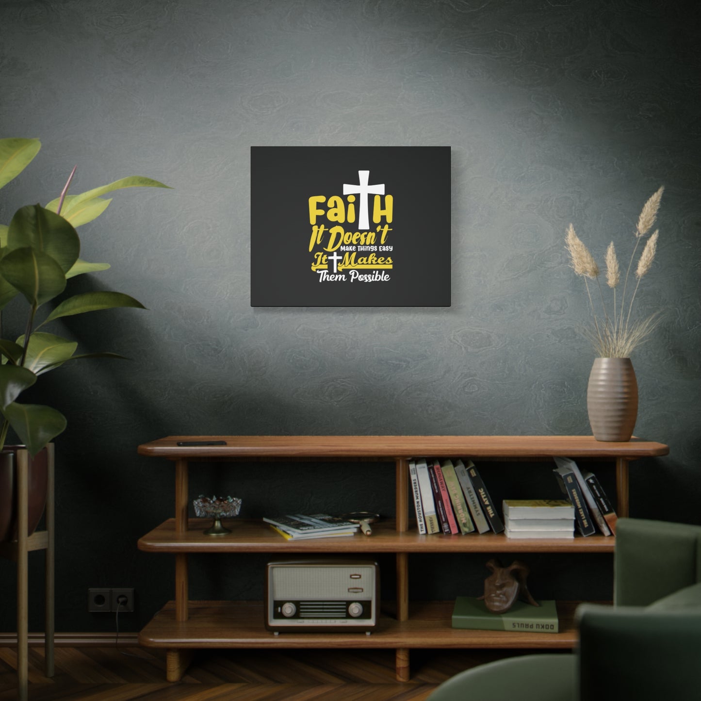 Scripture Canvas Faith Yellow Luke 1:37 Christian Wall Art Bible Verse Print Ready to Hang