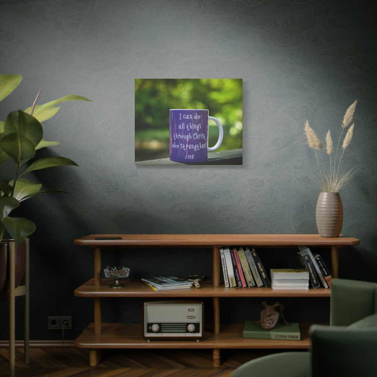 Scripture Canvas Strengthens Me Philippians 4:13 Purple Mug Christian Wall Art Bible Verse Print Ready to Hang