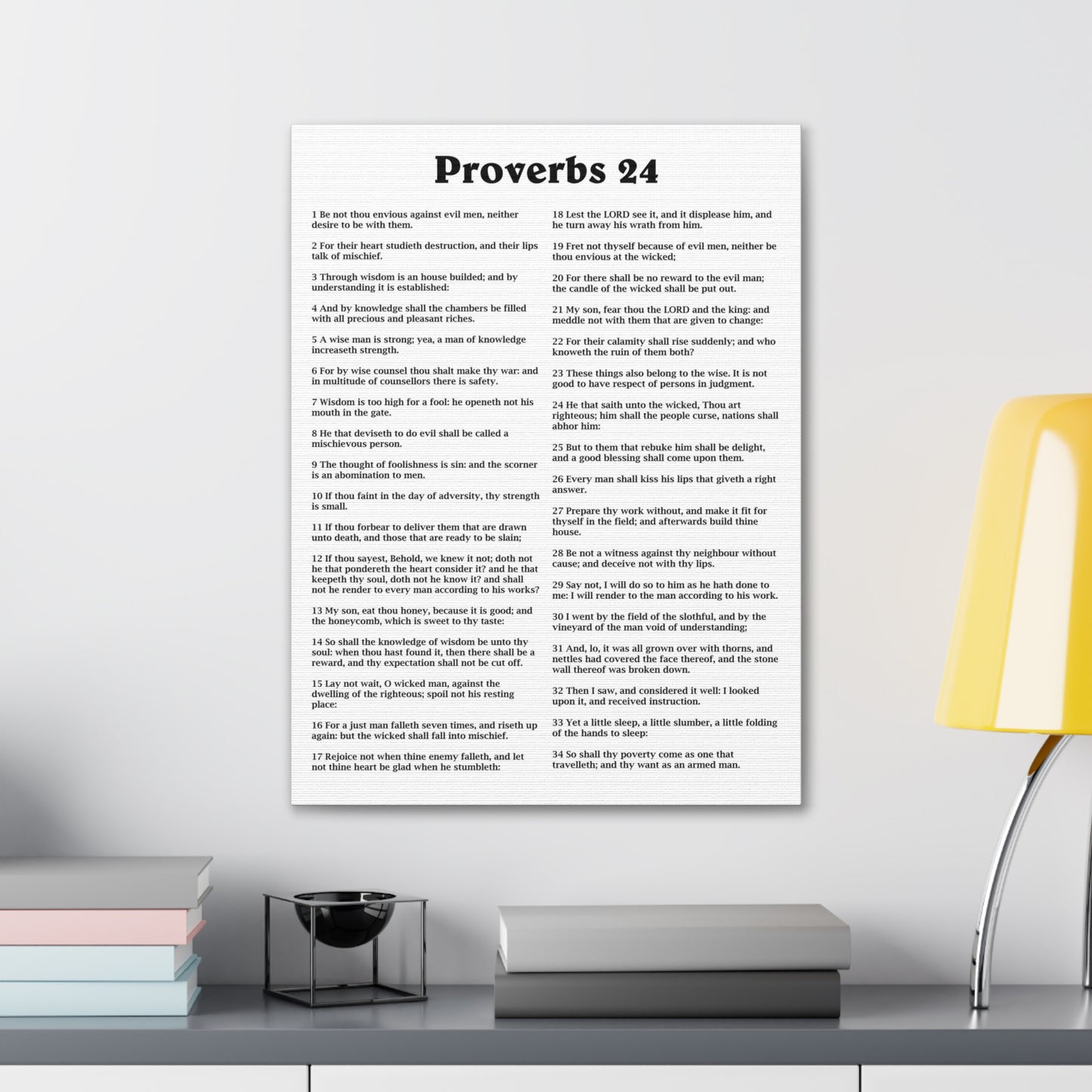 Proverbs Chapter 24 White Bible Canvas Christian Wall Art Ready to Hang Unframed