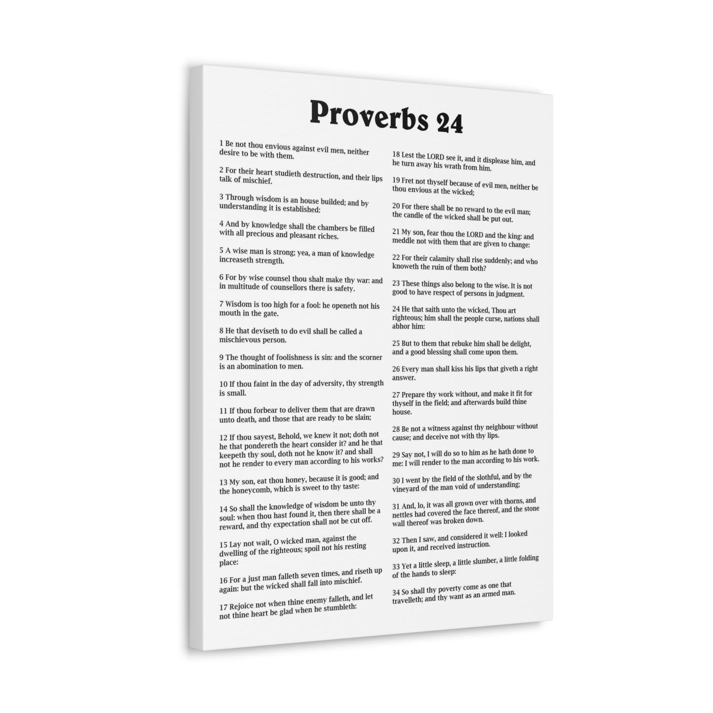 Proverbs Chapter 24 White Bible Canvas Christian Wall Art Ready to Hang Unframed