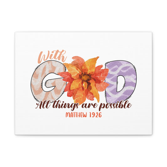 With God Flowers Matthew 19:26 Christian Wall Art Bible Verse Print Ready to Hang