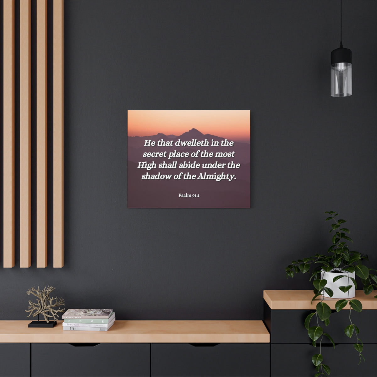 Scripture Canvas The Almighty Psalms 91:1 Christian Wall Art Bible Verse Print Ready to Hang