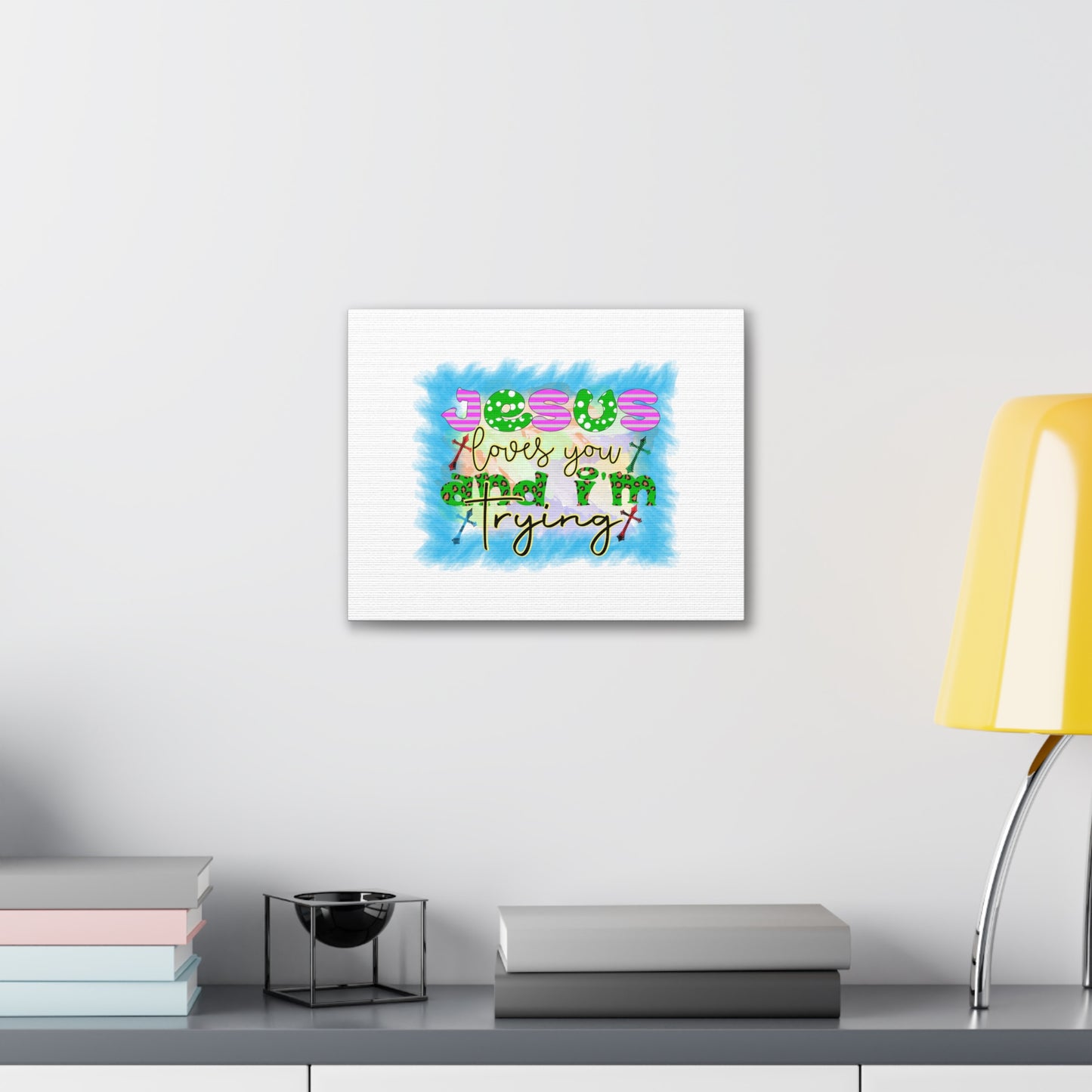 Jesus Loves You John 15:12 Blue Square Christian Wall Art Bible Verse Print Ready to Hang