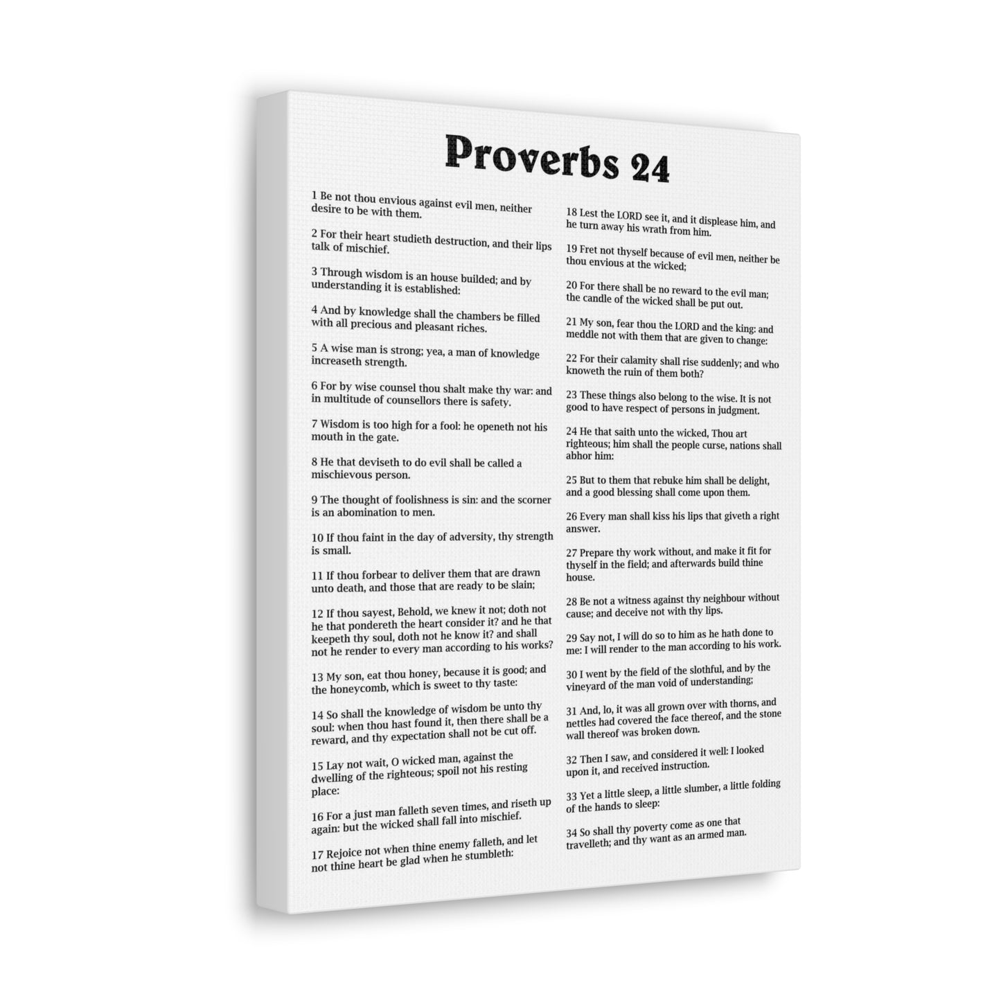 Proverbs Chapter 24 White Bible Canvas Christian Wall Art Ready to Hang Unframed