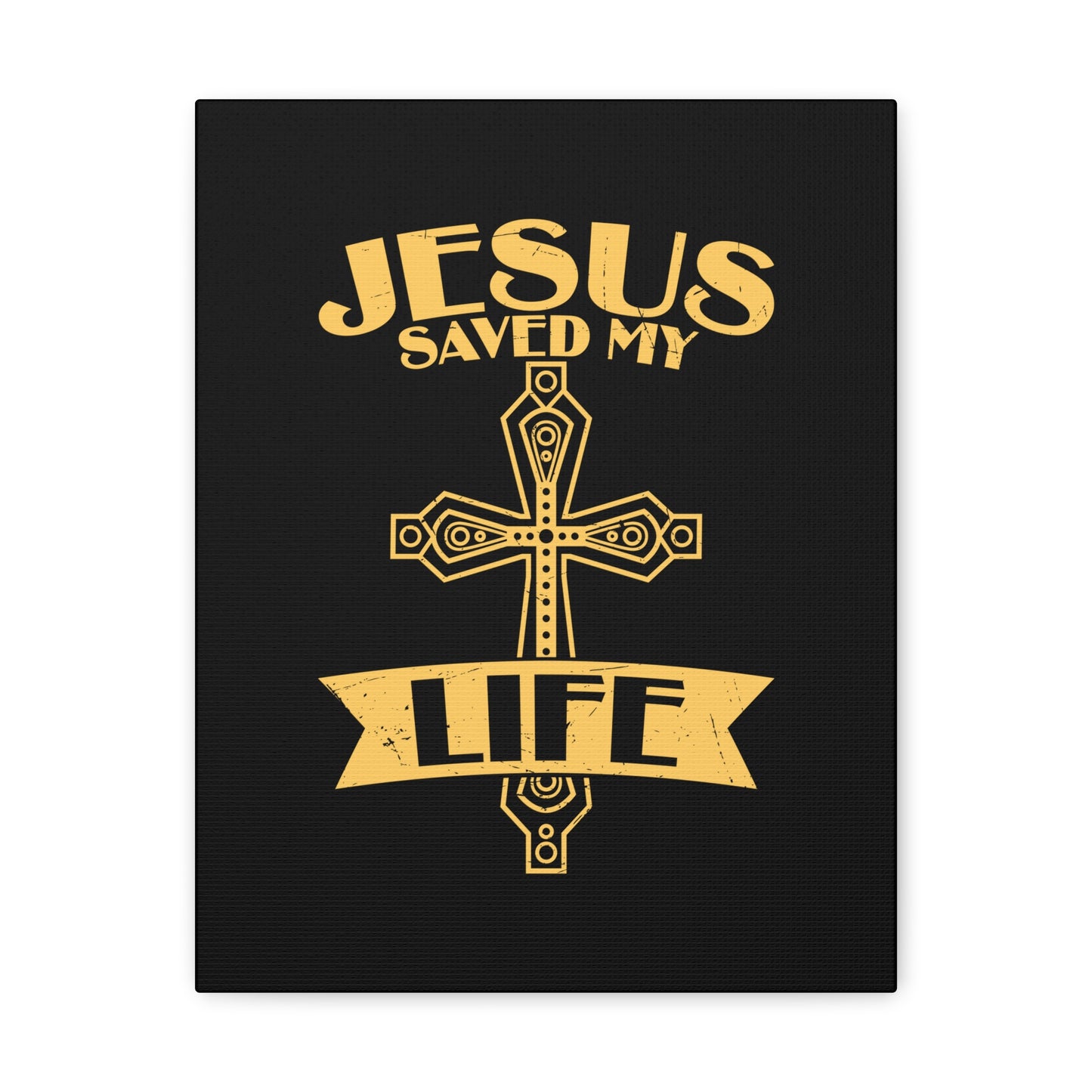 Jesus Saved My Life Acts 16:31 Golden Cross Christian Wall Art Bible Verse Print Ready to Hang