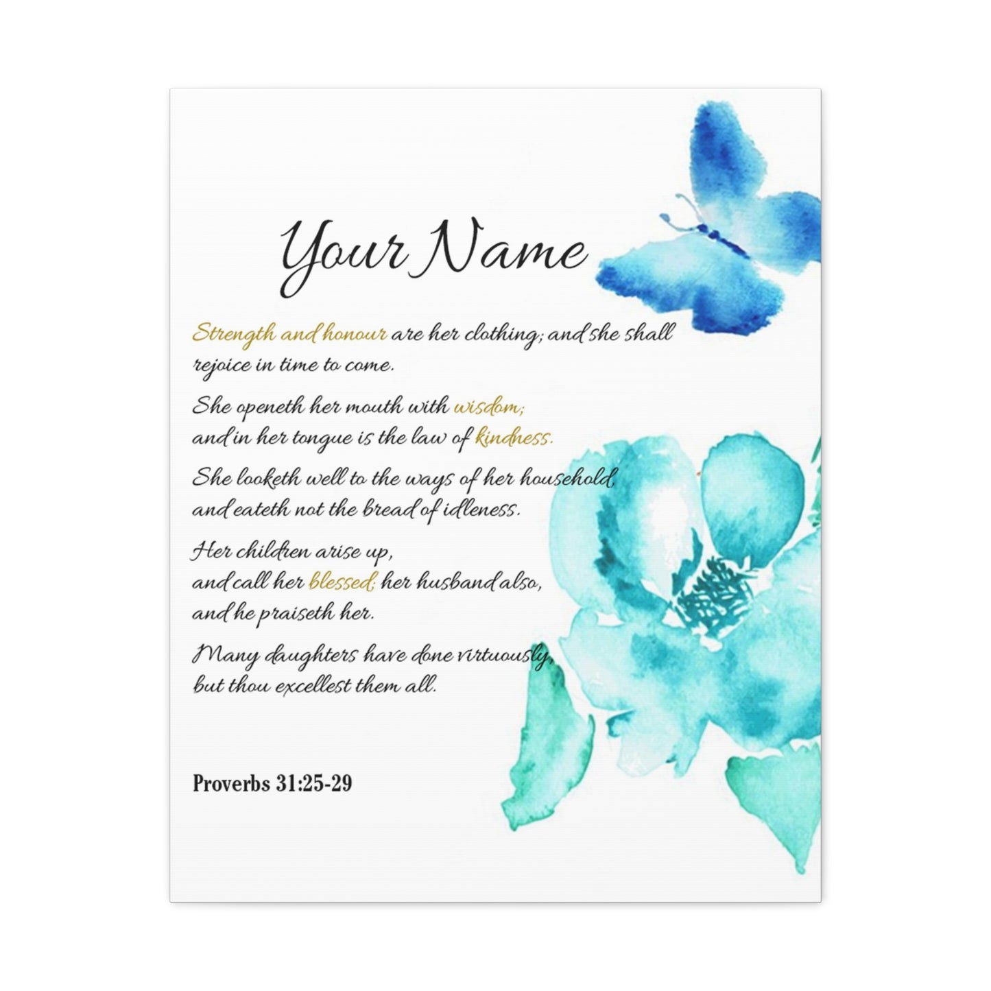 Personalized She is Strong Proverbs 31:25-29 Bible Chapter Canvas Christian Wall Art Ready to Hang