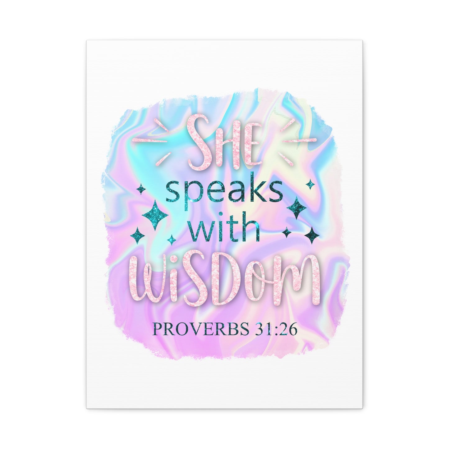 Proverbs 31:26 She Speaks With Wisdom Bible Verse Canvas Christian Wall Art Ready to Hang Unframed