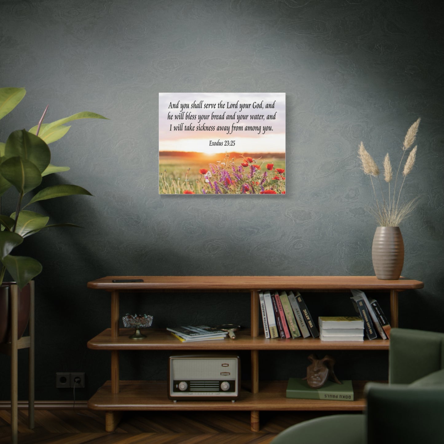 Bible Verse Canvas And You Shall Serve the Lord Exodus 23:25 Scripture Wall Art Christian Home Decor