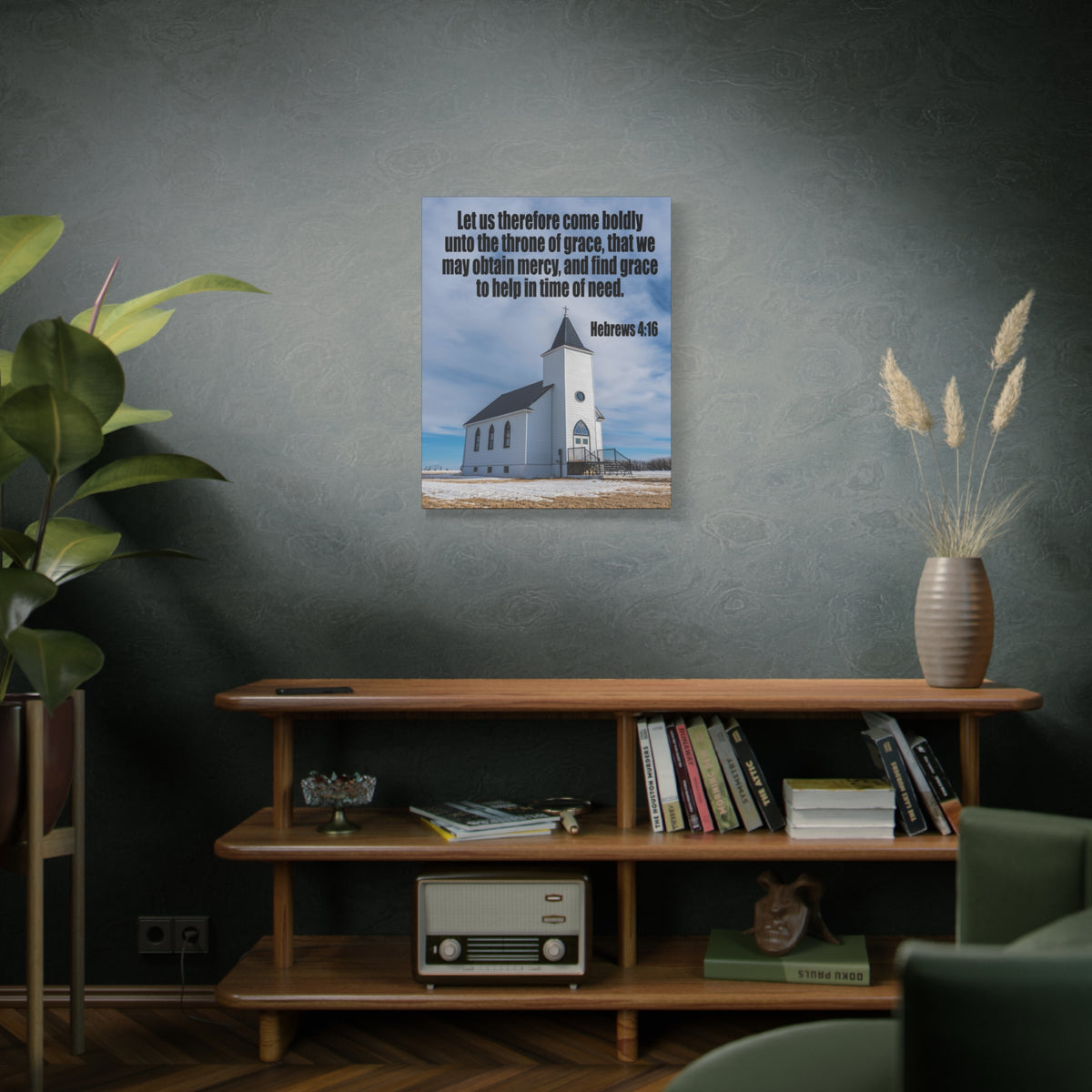 Scripture Canvas Throne of Grace Hebrews 4:16 Christian Wall Art Bible Verse Print Ready to Hang