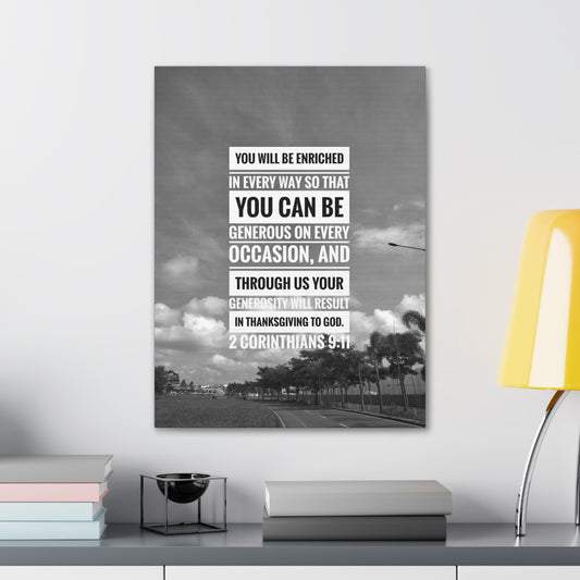 You Will Be Enriched 2 Corinthians 9:11 Christian Wall Art Bible Verse Print Ready to Hang