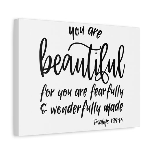 Scripture Canvas You Are Beautiful Psalm 139:14 Christian Wall Art Bible Verse Print Ready to Hang