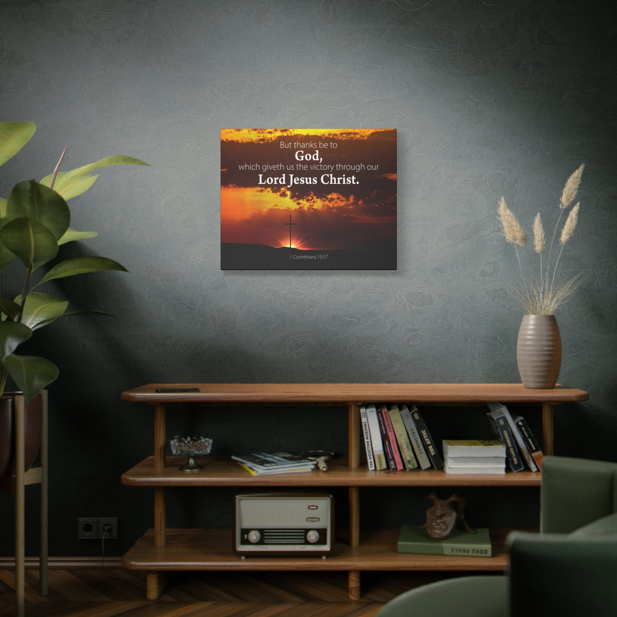 Scripture Canvas Thanks Be to God 1 Corinthians 15:57 Christian Wall Art Bible Verse Print Ready to Hang