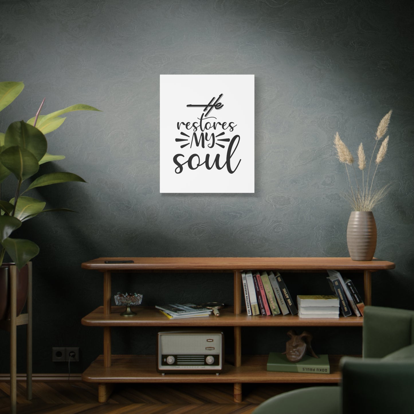 Scripture Canvas He Restores My Soul Psalm 23:3 Christian Wall Art Bible Verse Print Ready to Hang