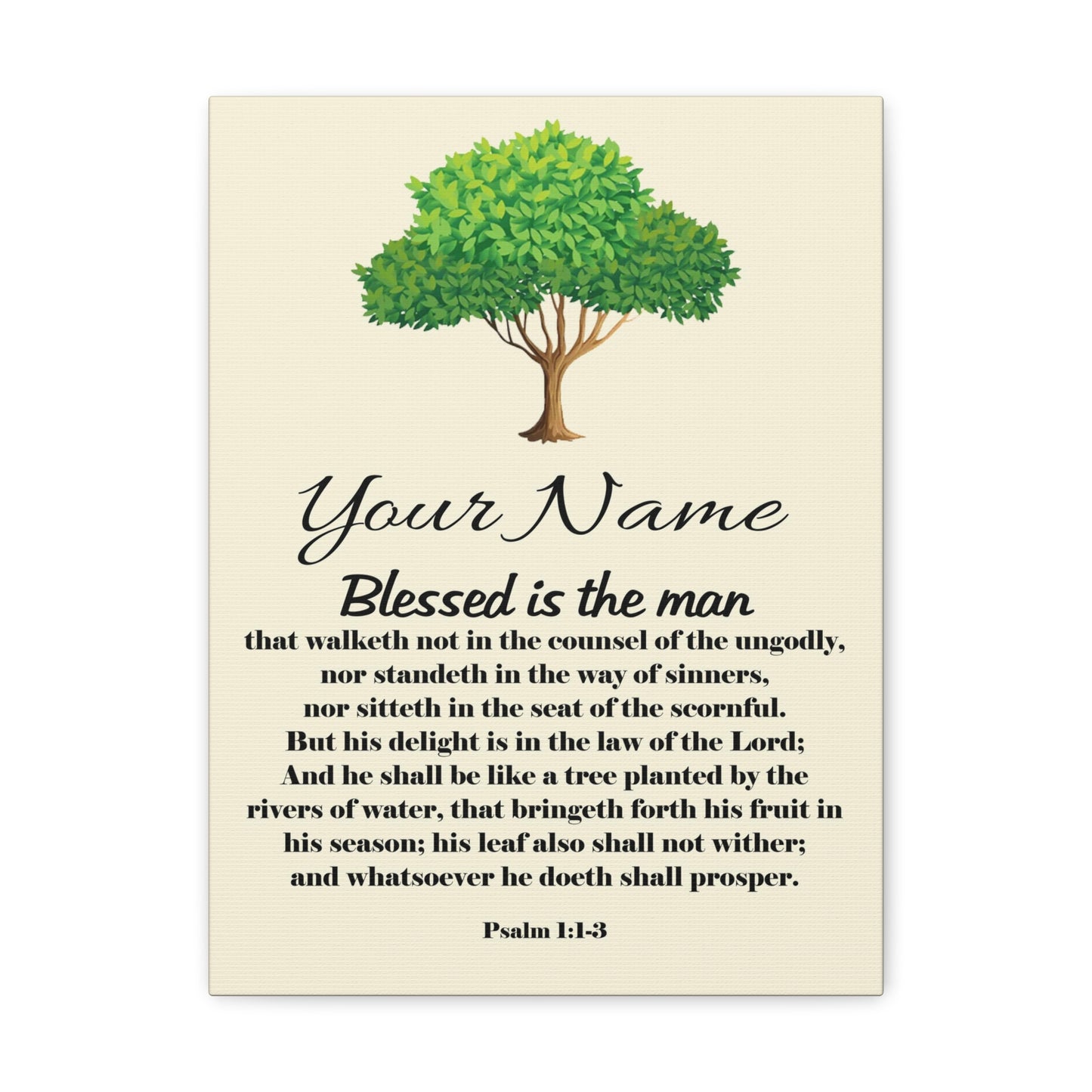Personalized Blessed is the Man Psalm 1:1-3 Bible Chapter Canvas Christian Wall Art Ready to Hang