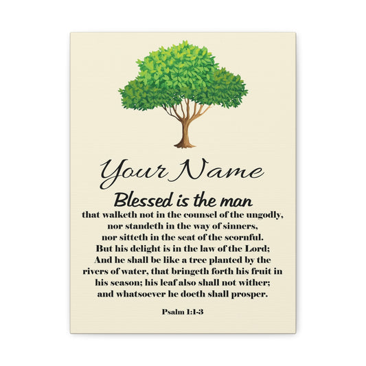 Personalized Blessed is the Man Psalm 1:1-3 Bible Chapter Canvas Christian Wall Art Ready to Hang
