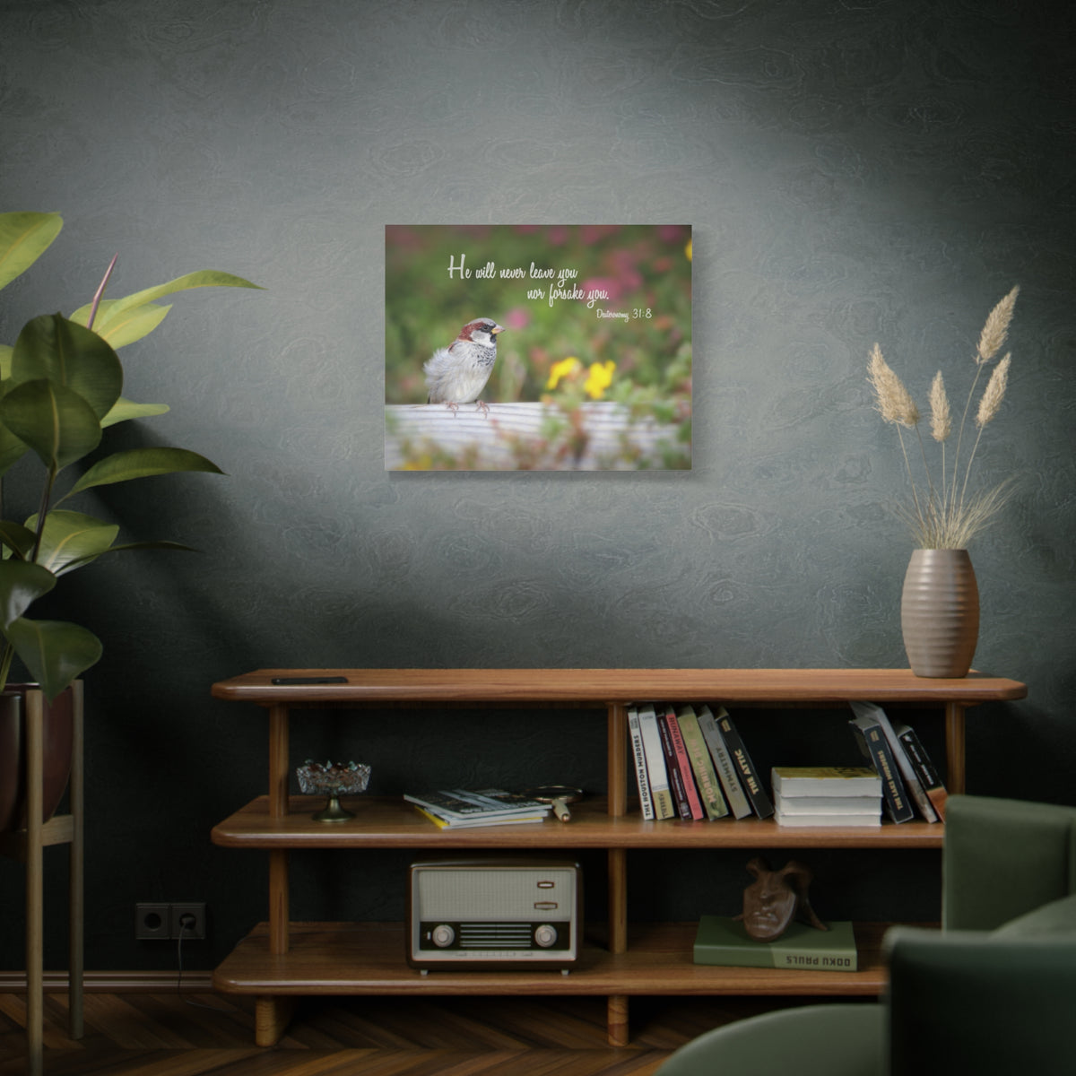 Scripture Canvas Will Never Leave You Deuteronomy 31:8 Christian Wall Art Bible Verse Print Ready to Hang