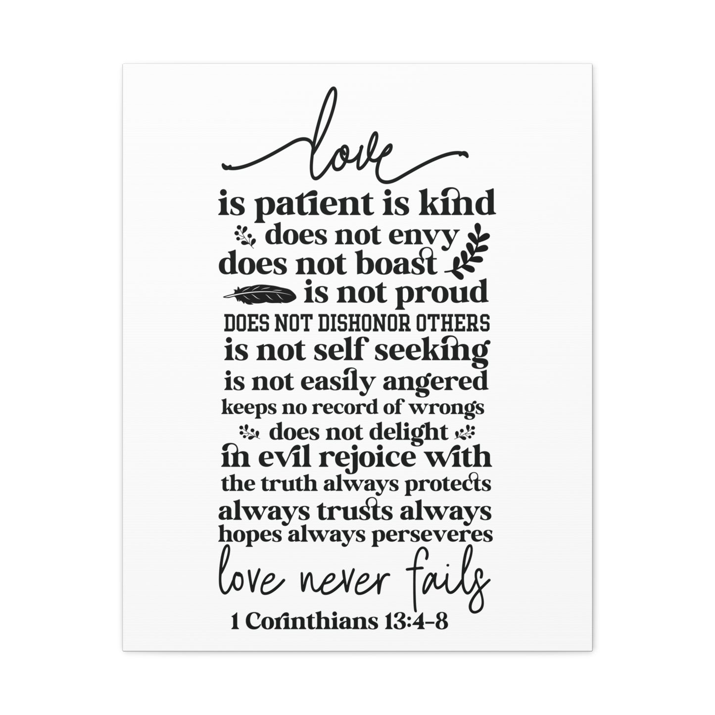 1 Corinthians 13:4-8 Love Is Bible Verse Canvas Christian Wall Art Ready to Hang Unframed