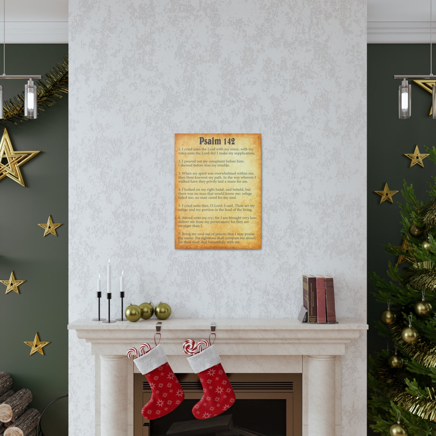 Psalm 142 Gold Bible Verse Canvas Christian Wall Art Ready to Hang