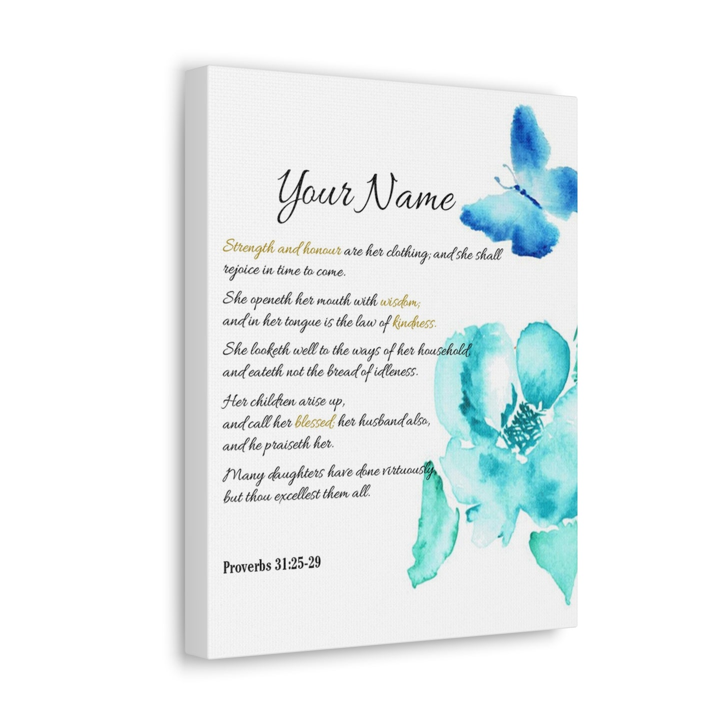 Personalized She is Strong Proverbs 31:25-29 Bible Chapter Canvas Christian Wall Art Ready to Hang